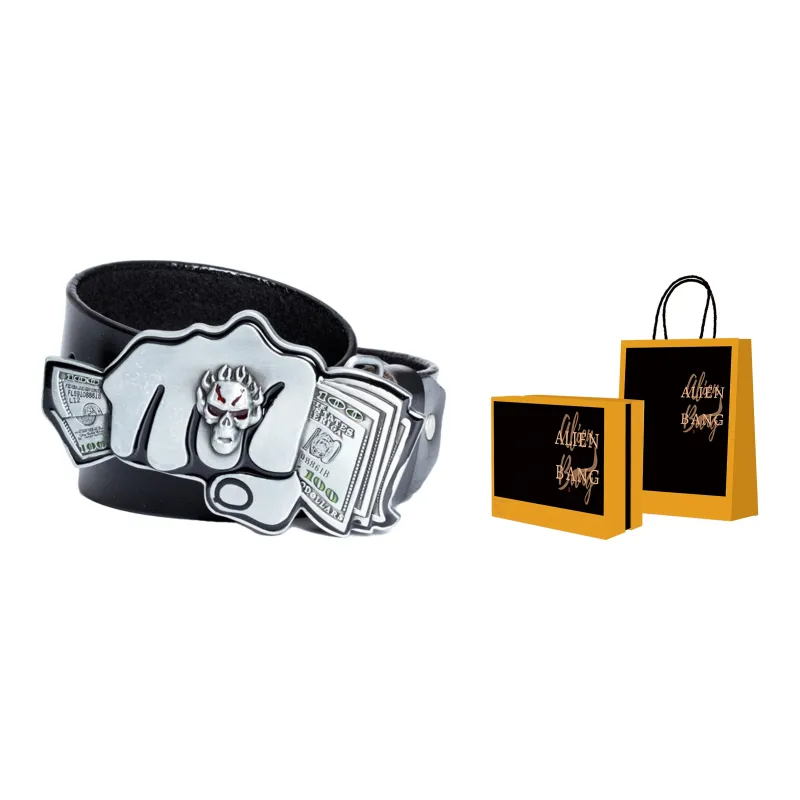 ALIEN BANG Exaggerated Western Niche Individual Cartoon Skeleton Leather Belts Men's Width: 3.8CM-4