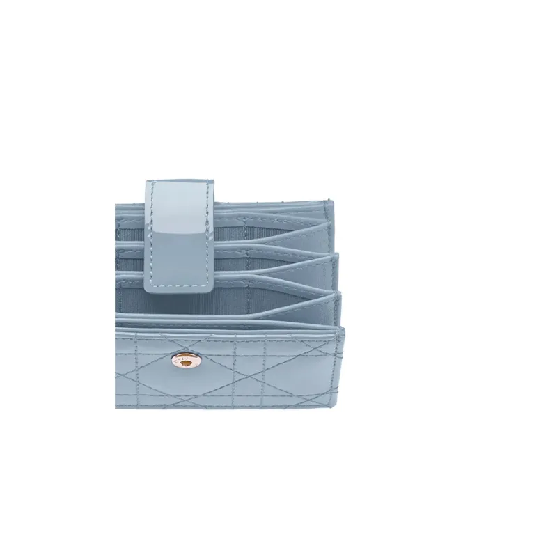 DIOR Patent Leather Calfskin Card Holder Women's Light Blue-3