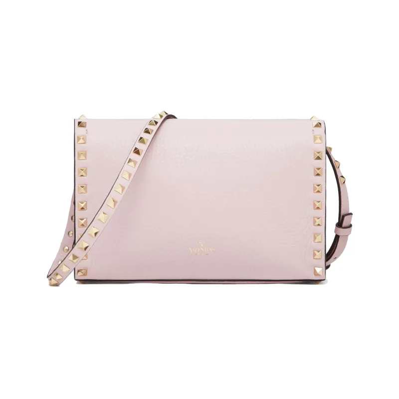 Valentino Rockstud Calfskin Messenger Bag Shoulder Bag Crossbody Bag Women's Pink-3