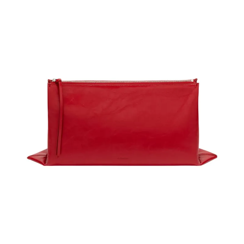JIL SANDER Calfskin Hand Clutch Medium Size Women's Red-0