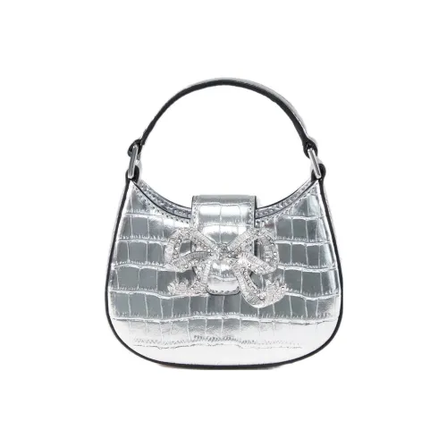 Self-portrait Cow Leather Handbag Shoulder Bag Extra Mini Women's Silver