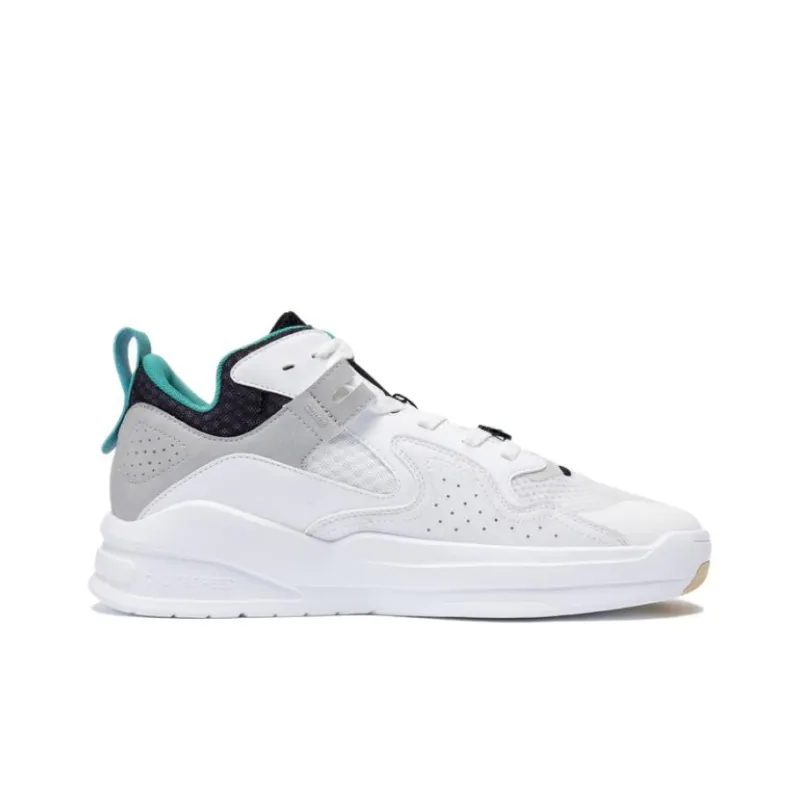 QIAODAN Lightweight High Top Skateboard Shoes Men's White Green-1