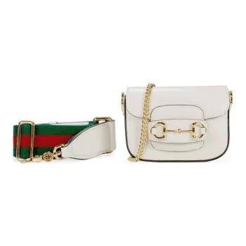 GUCCI Horsebit 1955 Leather Messenger Bag Saddle Bag Shoulder Bag Crossbody Bag Mini Women's White