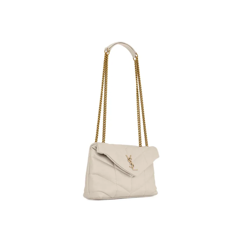 SAINT LAURENT PUFFER Lambskin Portable Crossbody Bag, Shoulder Bag Women's White-1