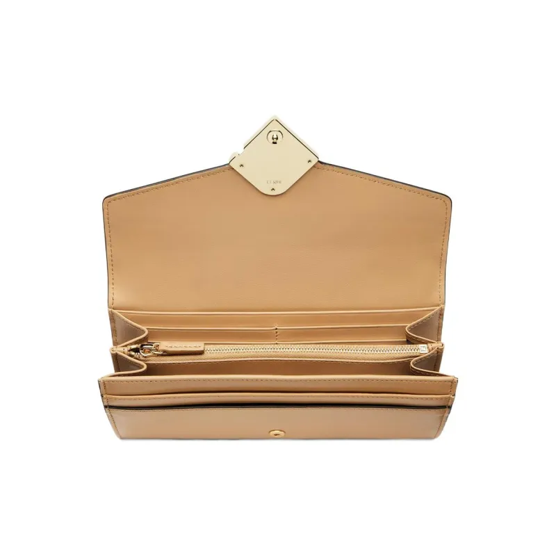 FENDI FF Diamonds Series Calfskin Wallet Women's Beige-2