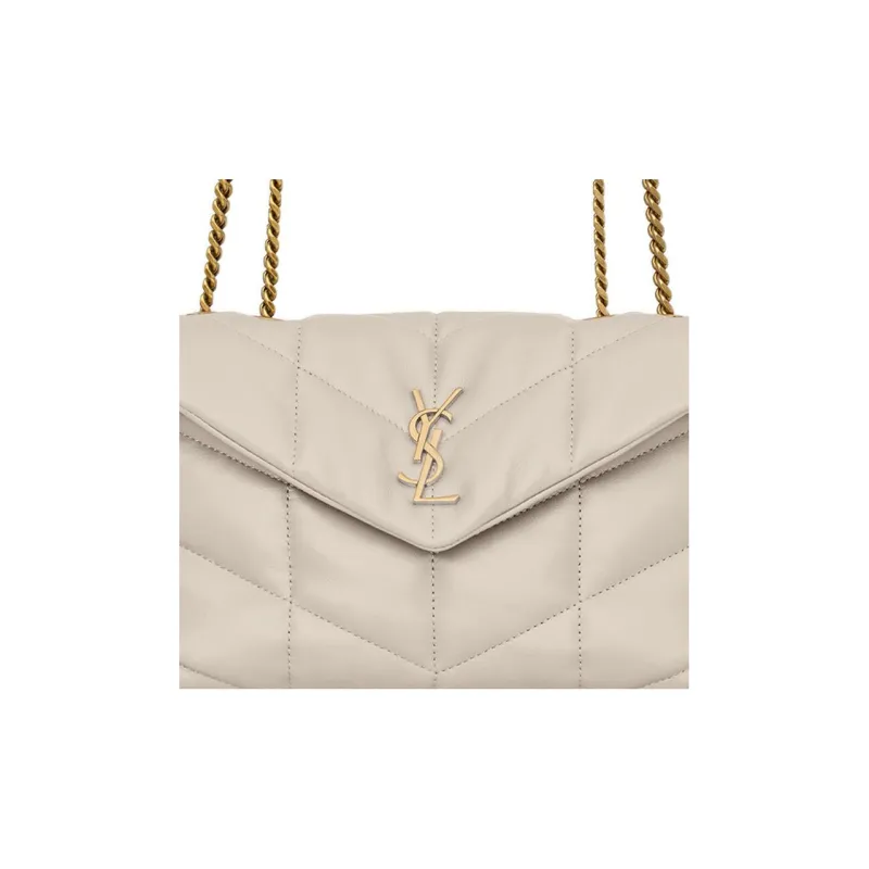 SAINT LAURENT PUFFER Lambskin Portable Crossbody Bag, Shoulder Bag Women's White-5