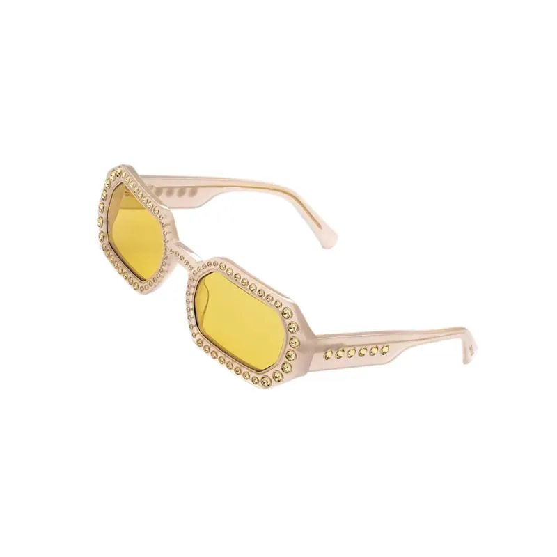 Swarovski Acetate Faux Crystal Irregular Shape Sunglasses Women's Yellow-2