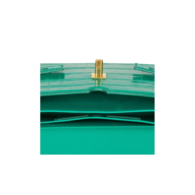 BALMAIN B BUZZ Crocodile Pattern Embossed Calfskin Handbag, Shoulder Bag, Crossbody Bag Regular Women's Green-4