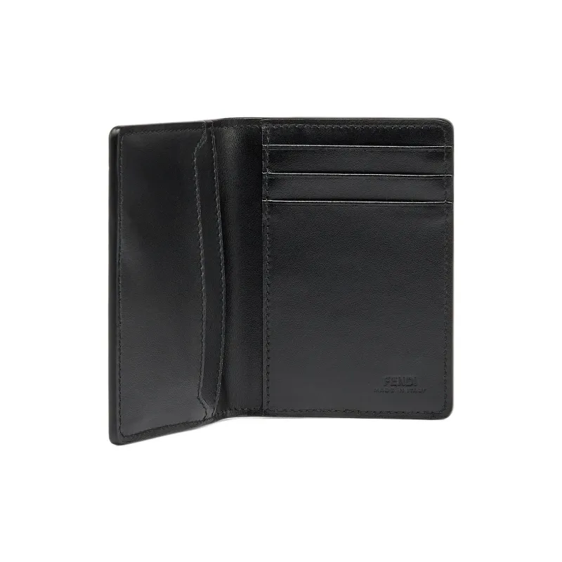 FENDI Leather Card Clip Card Holder Men's Black-2