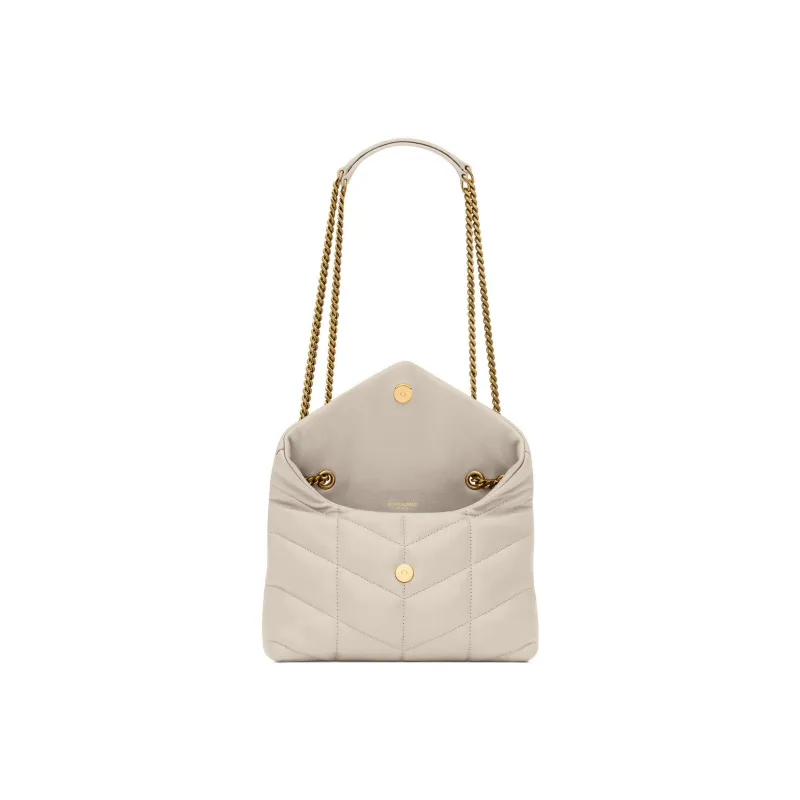 SAINT LAURENT PUFFER Lambskin Portable Crossbody Bag, Shoulder Bag Women's White-3