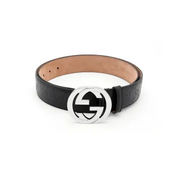 GUCCI Suede Lining Double G Signature Cow Leather Belt Men's Black Width 4cm