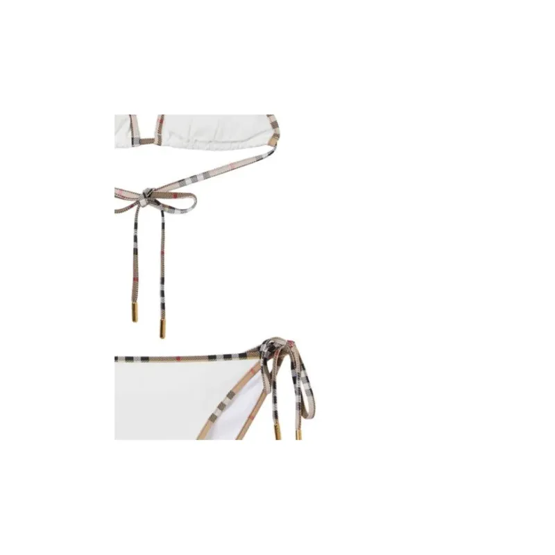 Burberry Check Trim Stretch Nylon Triangle Bikini 'White'-4