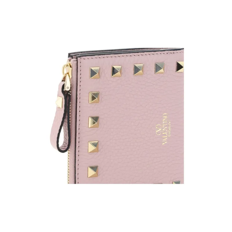 Valentino Rockstud Grained Calfskin Wallet Coin Purse Card Holder Small Size Women's Water Lilac-3