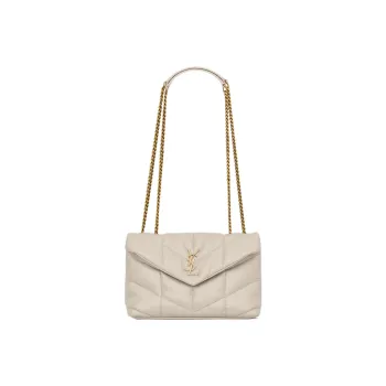 SAINT LAURENT PUFFER Lambskin Portable Crossbody Bag, Shoulder Bag Women's White