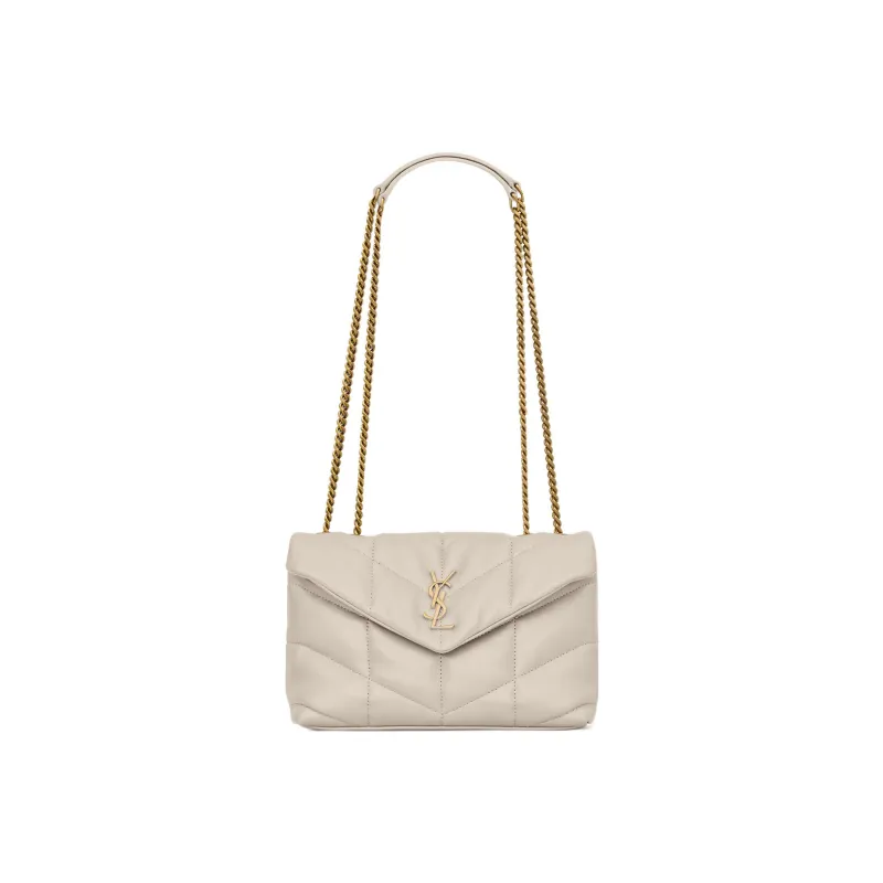 SAINT LAURENT PUFFER Lambskin Portable Crossbody Bag, Shoulder Bag Women's White-0