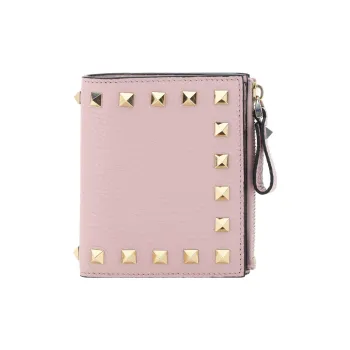Valentino Rockstud Grained Calfskin Wallet Coin Purse Card Holder Small Size Women's Water Lilac