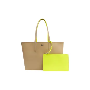 LACOSTE Coated Canvas Canvas Bag Combo Tote Bag Shopping Bag Shoulder Bag Handbag Regular Women's Brown/Yellow