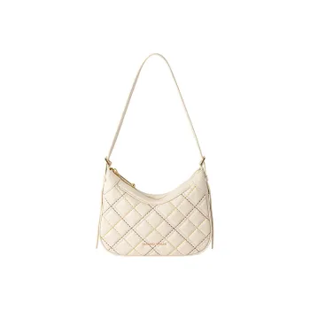 VANESSA HOGAN Lingge Series Cow Leather Crescent Shoulder Bag Crossbody Bag Moon Bag Medium Size Women's Ecru