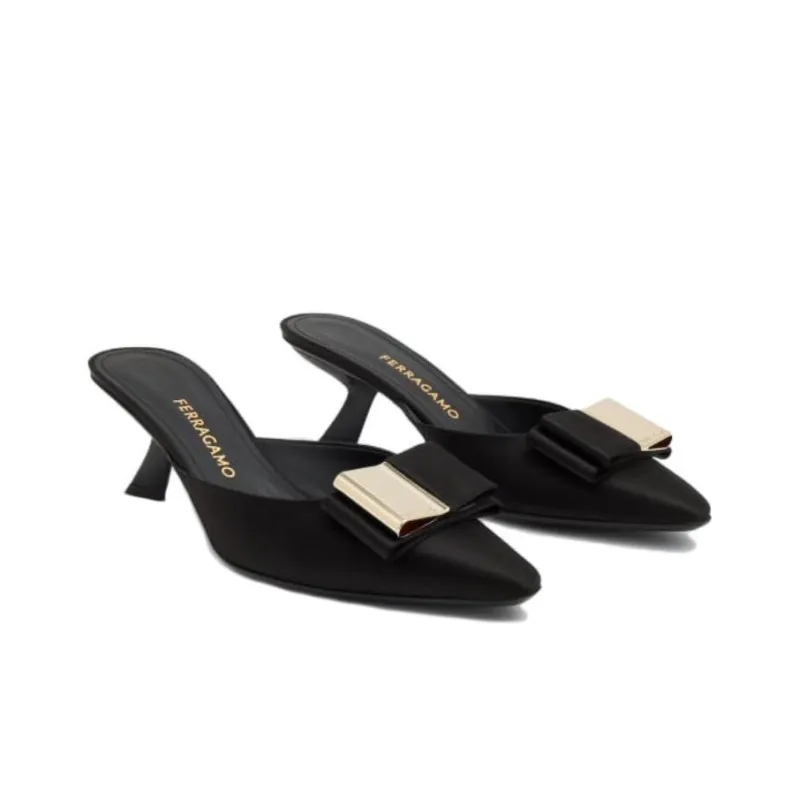 FERRAGAMO Lycia Wrap-toe Slippers Women's Black-2