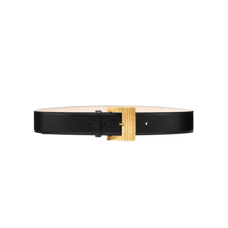 VERSACE Greek Twist Metal Pin Buckle Leather Belts Women's Black Width: 4cm-0