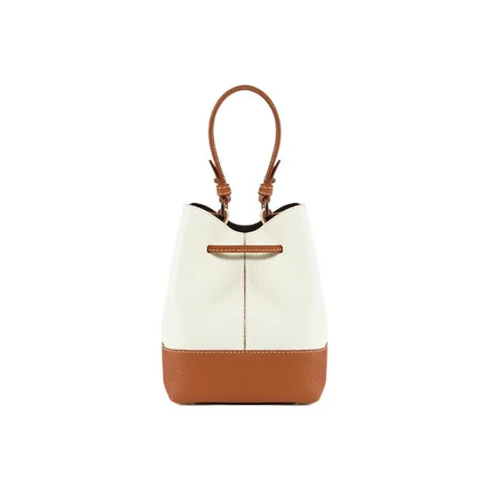 Strathberry Cow Leather Bucket Bag Portable Crossbody Bag Shoulder Bag Women's Brown/White-2