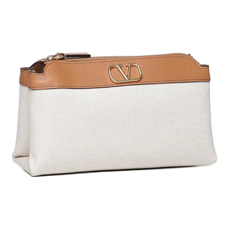 Valentino Vlogo Fabric Clutch Regular Women's Beige/Brown-1