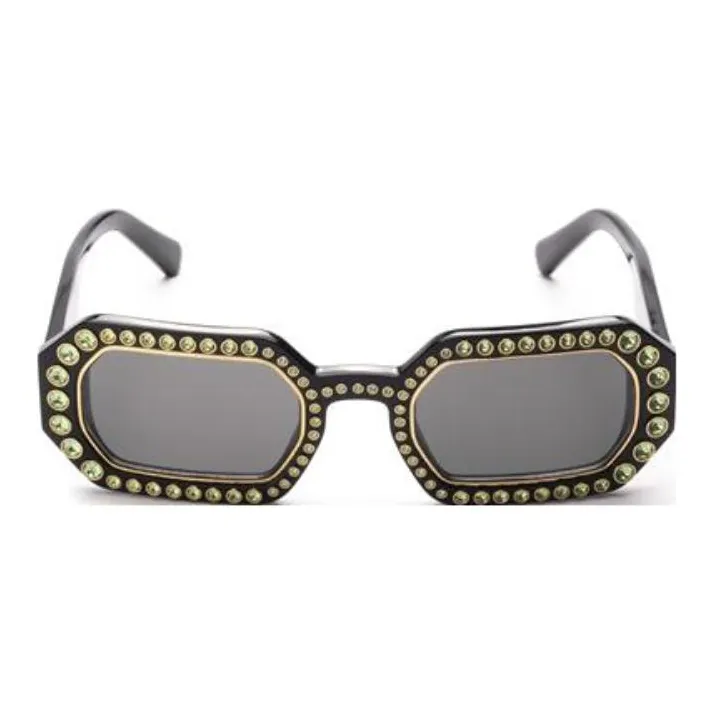 Swarovski Acetate Faux Crystal Irregular Shape Sunglasses Women's Black-1