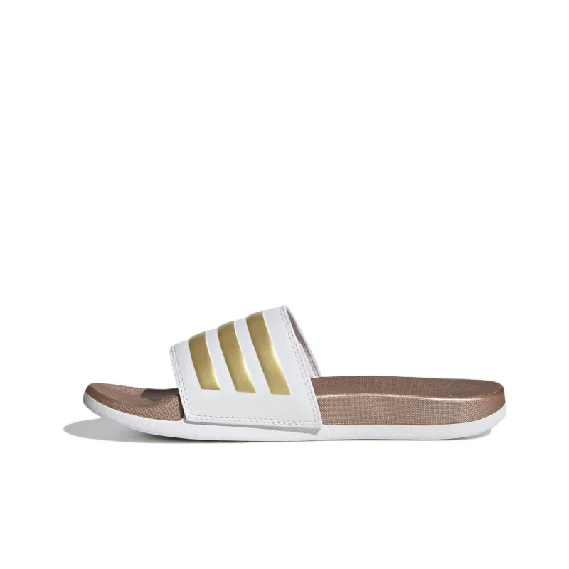 Adidas Adilette Comfort Slides Cloud White Matte Gold Women's-0