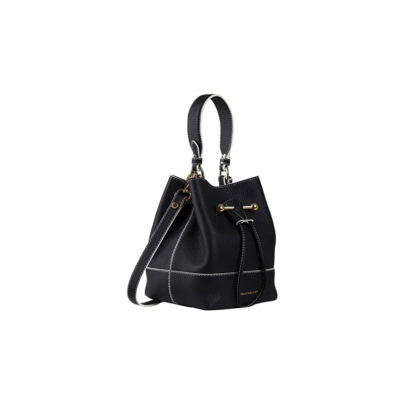 Strathberry Cow Leather Bucket Bag Portable Crossbody Bag Shoulder Bag Women's Black Binding-0