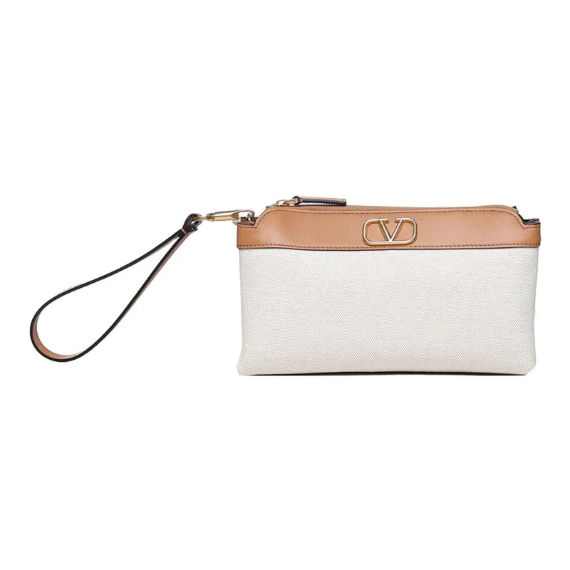 Valentino Vlogo Fabric Clutch Regular Women's Beige/Brown-0
