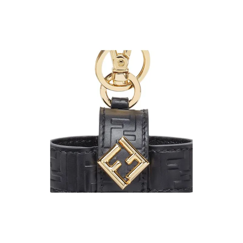 FENDI FF Diamonds Series Sheep Wool Blended With Calfskin AirPods Pro Pendant Bag Earphone Case Women's Black-2
