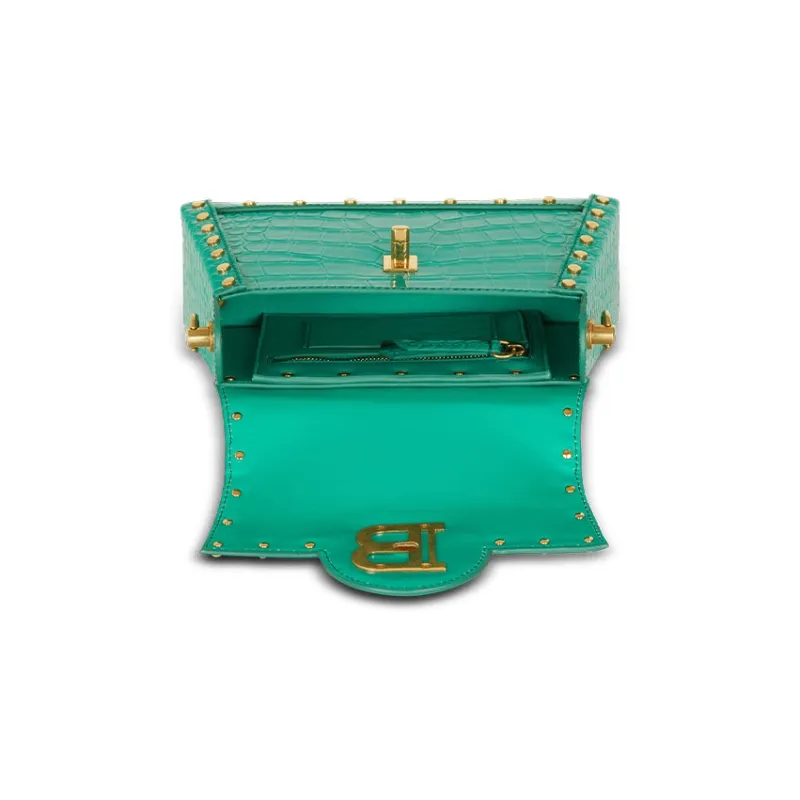 BALMAIN B-BUZZ Crocodile Pattern Patent Leather Shoulder Bag Crossbody Bag Regular Women's Green-3