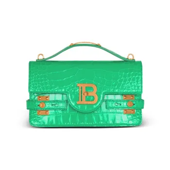 BALMAIN B BUZZ Crocodile Pattern Embossed Calfskin Handbag, Shoulder Bag, Crossbody Bag Regular Women's Green