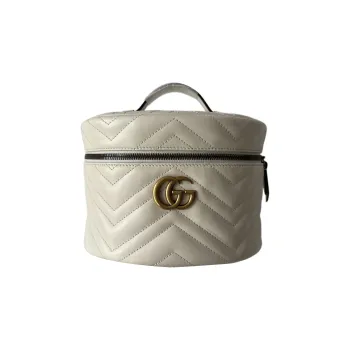 GUCCI GG Marmont Quilting Leather Makeup Bags Handbags Small Size Women's White