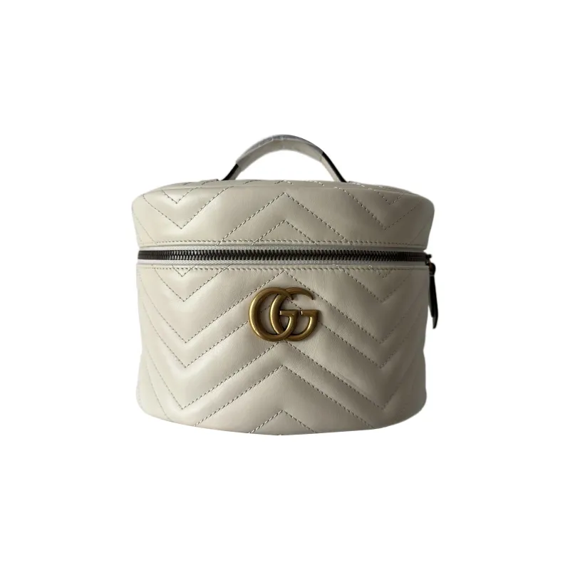 GUCCI GG Marmont Quilting Leather Makeup Bags Handbags Small Size Women's White-0