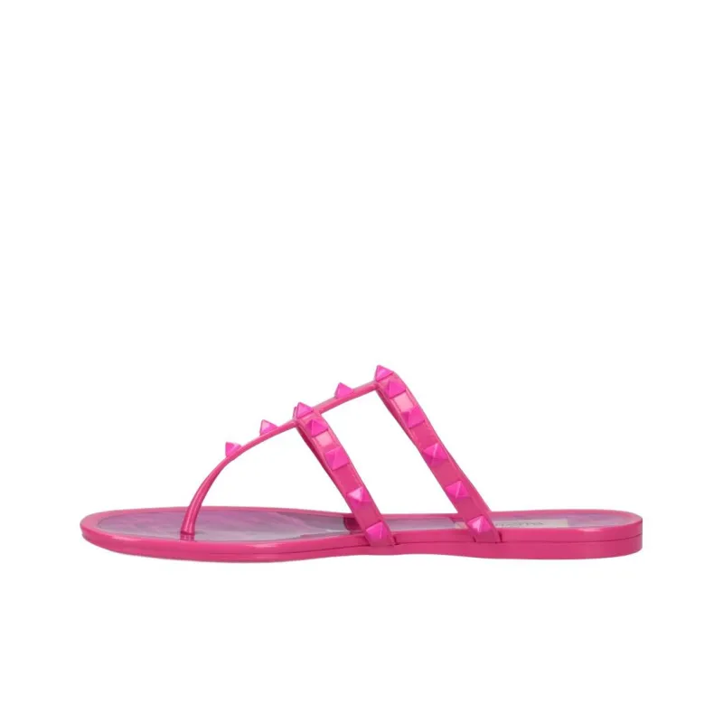 Valentino ROCKSTUD Rubber Sole Flip Flops Women's Fuchsia-0
