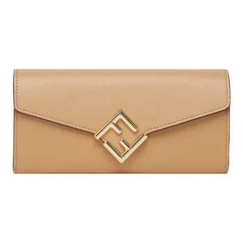FENDI FF Diamonds Series Calfskin Wallet Women's Beige
