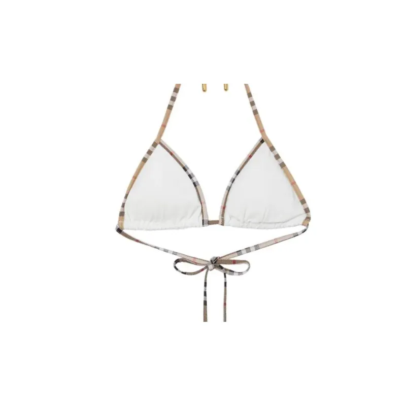 Burberry Check Trim Stretch Nylon Triangle Bikini 'White'-3