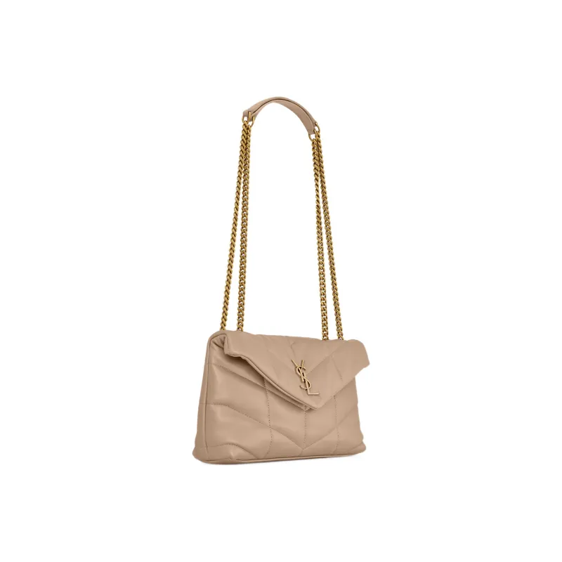 SAINT LAURENT PUFFER Lambskin Portable Crossbody Bag, Shoulder Bag Women's Dark Beige-1