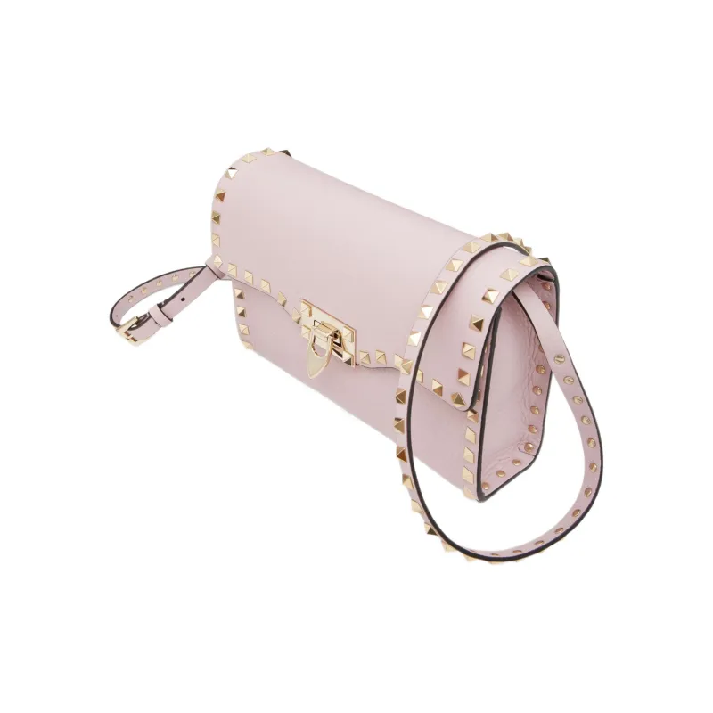 Valentino Rockstud Calfskin Messenger Bag Shoulder Bag Crossbody Bag Women's Pink-4