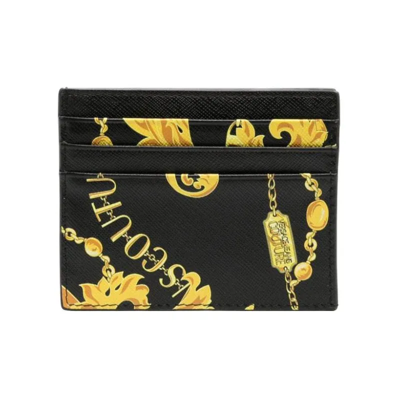 VERSACE JEANS COUTURE Leather Card Holder Wallet Men's Black Gold-1