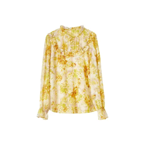 FANQIN Chiffon Shirts Women's Apricot Base Yellow Flower