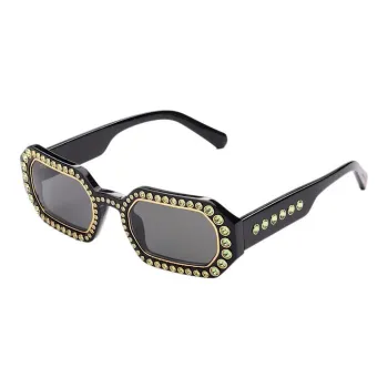 Swarovski Acetate Faux Crystal Irregular Shape Sunglasses Women's Black