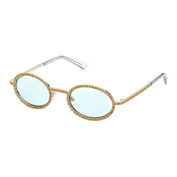 Swarovski Metal Faux Crystal Oval Sunglasses Women's Gold