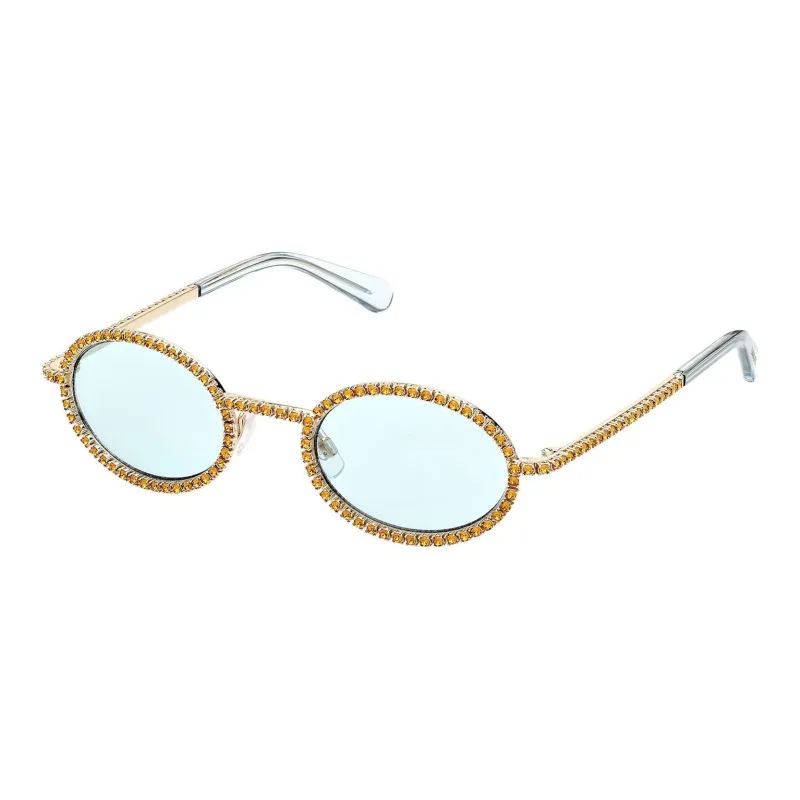 Swarovski Metal Faux Crystal Oval Sunglasses Women's Gold-0