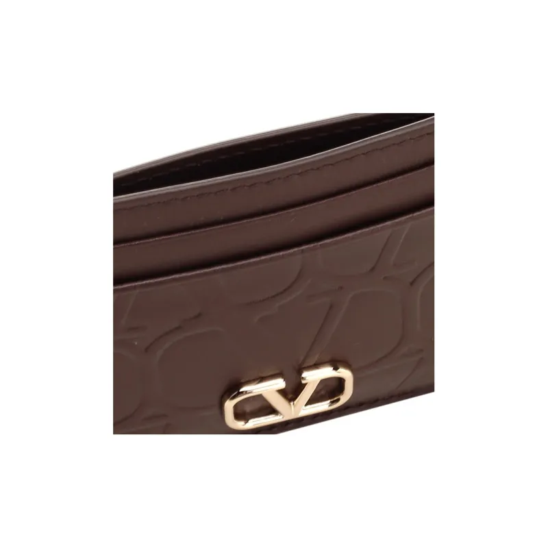Valentino Vlogo Calfskin Wallet Coin Purses Card Holders Small Size Women's Brown-3