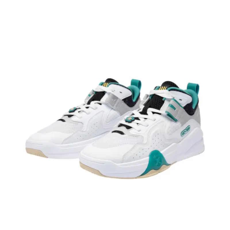 QIAODAN Lightweight High Top Skateboard Shoes Men's White Green-2