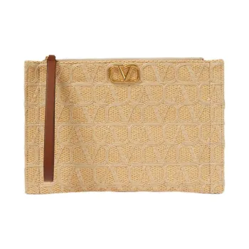 Valentino Vlogo Cotton Viscose Small Square Bag Clutch Women's Khaki