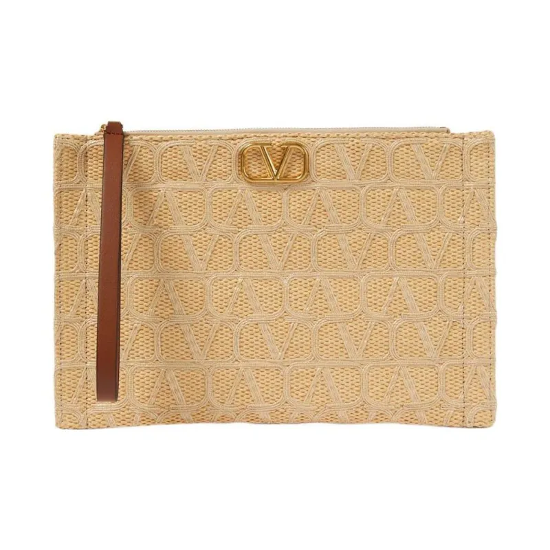 Valentino Vlogo Cotton Viscose Small Square Bag Clutch Women's Khaki-0