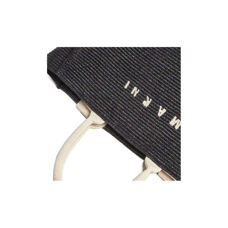 MARNI Logo Embroidered Raffia Top Handle Tote Bag-3
